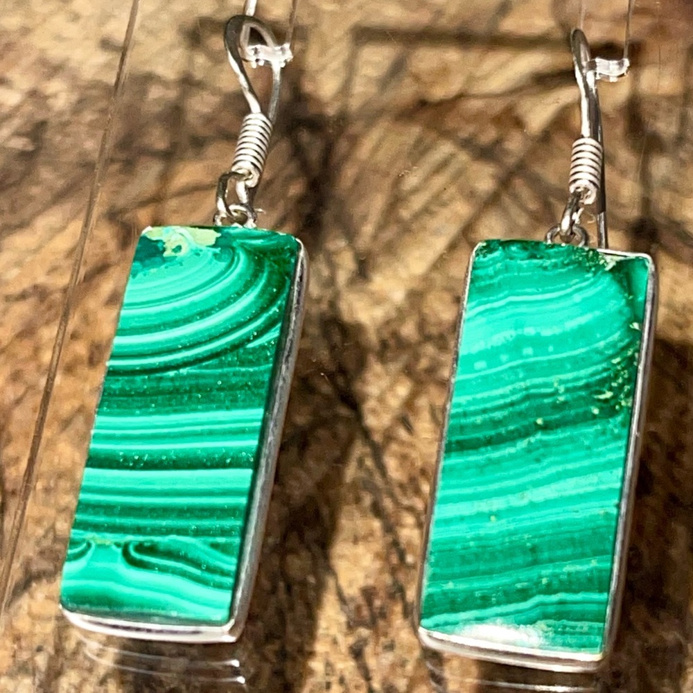 Green Malachite Earrings 1 1/2” - Picture 9 of 14
